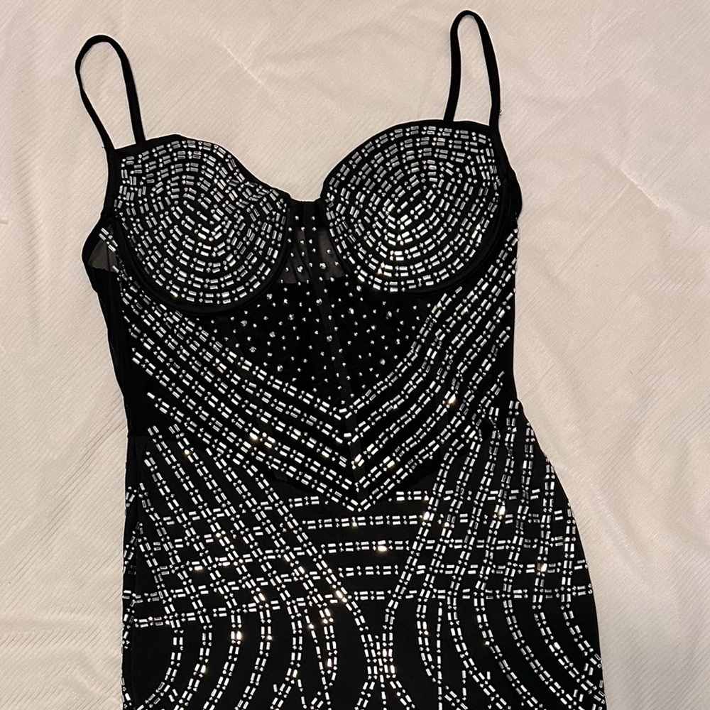 Black Rhinestone Mini Dress - Picture 3 of 3